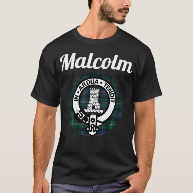 Camiseta Malcolm Clan Escocia Nombre Escudo De Armas Tartán (Anverso)