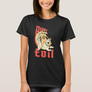 Camiseta Maldad Gato Satánico que Cabalga Pug Arcoíris 666 