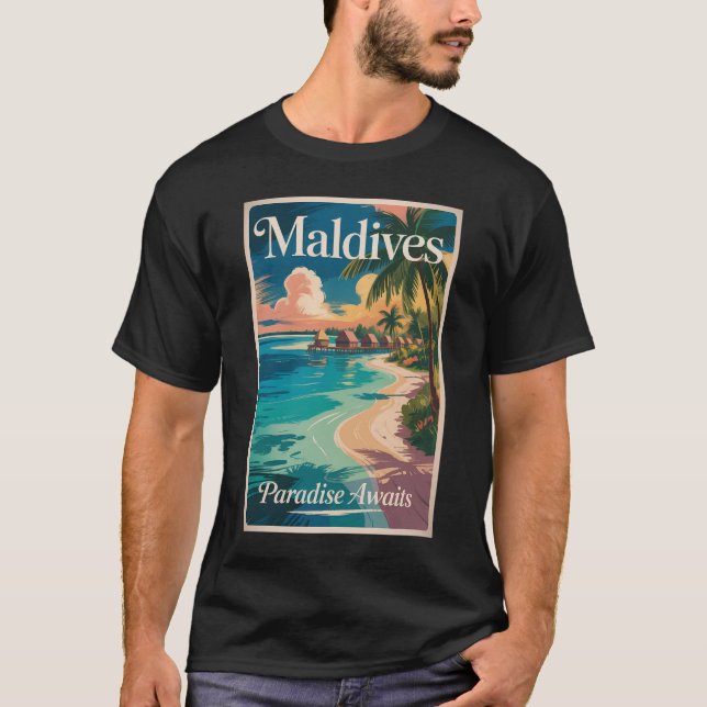 Camiseta Maldives Beach Illustration Travel Art Vintage (Anverso)