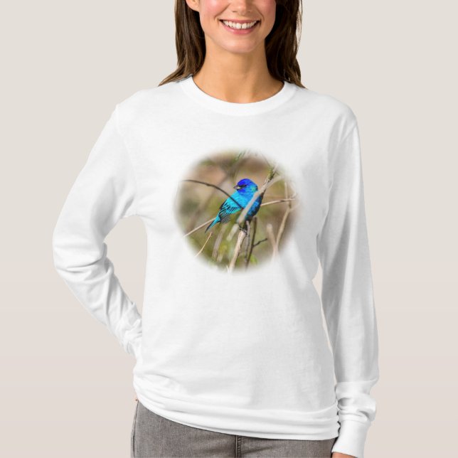 Camiseta Male Indigo Bunting Songbird L/S T-Shirt (Anverso)