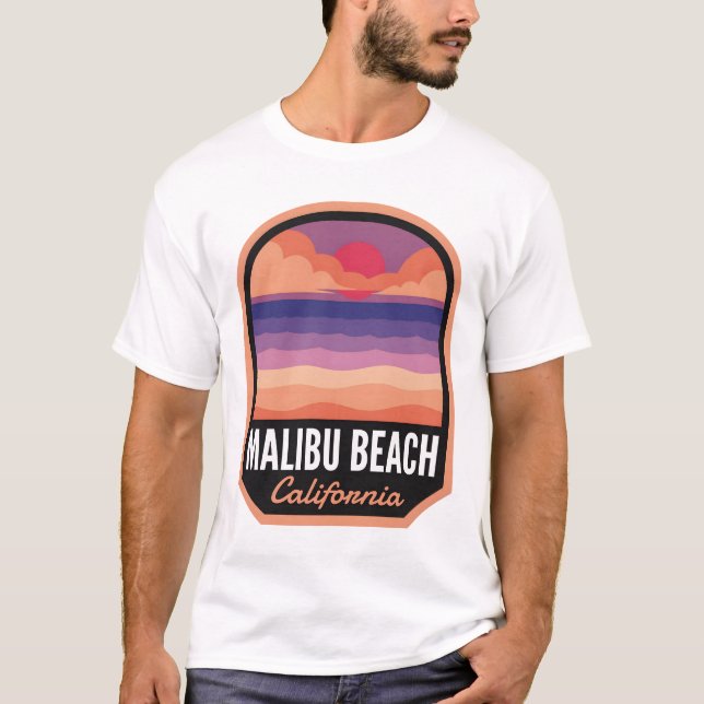 Camiseta Malibu Beach CA Retro Sunset (Anverso)