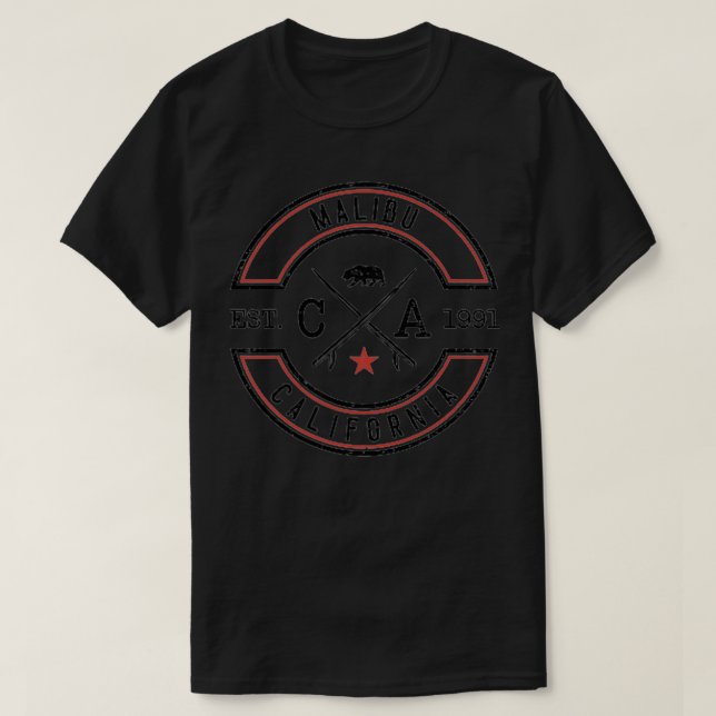 Camiseta Malibu Beach California CA Retro Surfer Front Back (Diseño del anverso)