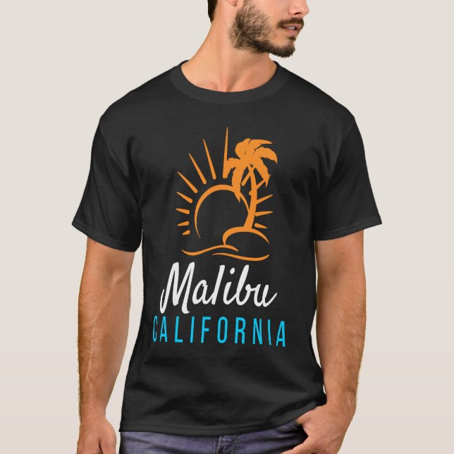 Camiseta Malibu Beach California Sunset Retro Palm Trees (Anverso)