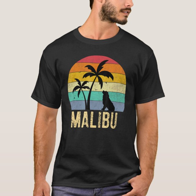 Camiseta Malibu Beach California Sunset Vintage Palmeras (Anverso)