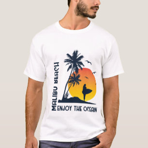 Camiseta Malibu Beach Disfruta del Océano Atardecer Surfist