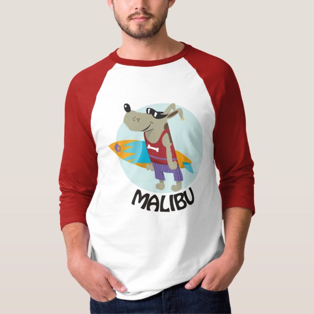 camiseta malibu del perro que practica surf (Anverso)