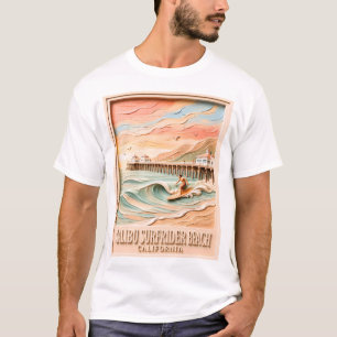 Camiseta Malibu Surfrider Beach Surfing 3D Texturizado Vint