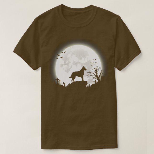 Camiseta Malinois belga con fondo de halloween de luna gran (Diseño del anverso)