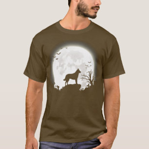 Camiseta Malinois belga con fondo de halloween de luna gran