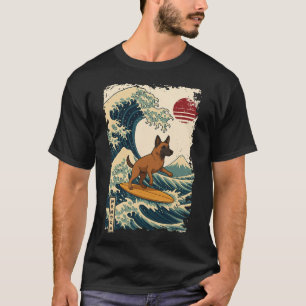 Camiseta Malinois Belga Surfing Ola Japonesa Kanagawa Mo