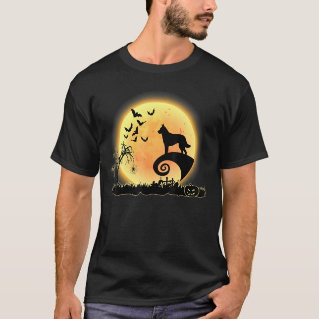 Camiseta Malinois Dog Scary Y Moon Dog Halloween (Anverso)