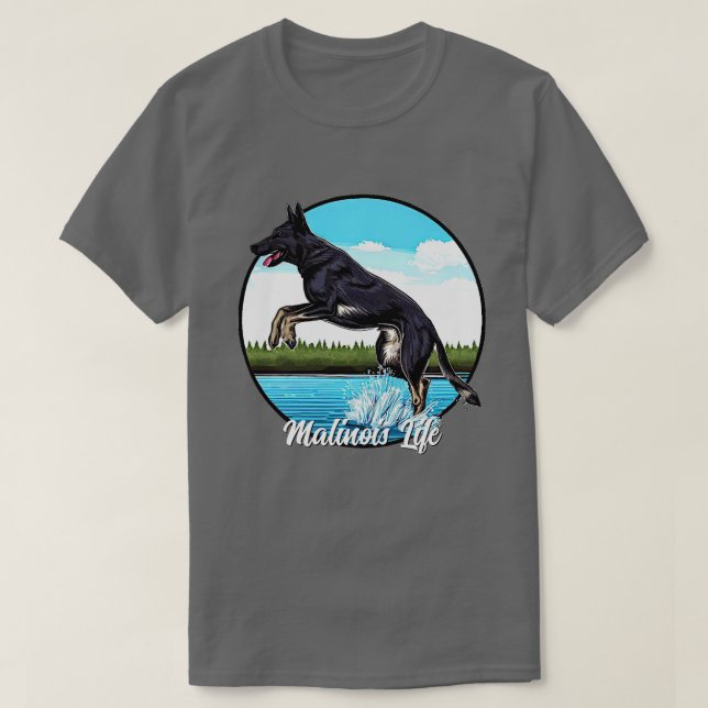 Camiseta Malinois negro en el agua (Diseño del anverso)