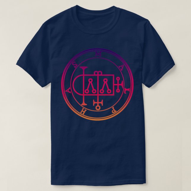 Camiseta Malphas Sigil construye casas Naranja morado (Diseño del anverso)