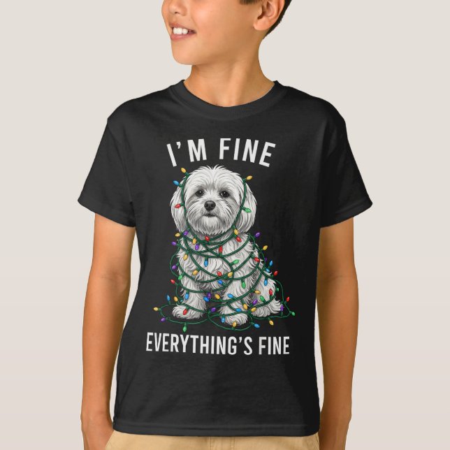 Camiseta Maltese Christmas I'm Fine Everything Is Fine  (Anverso)