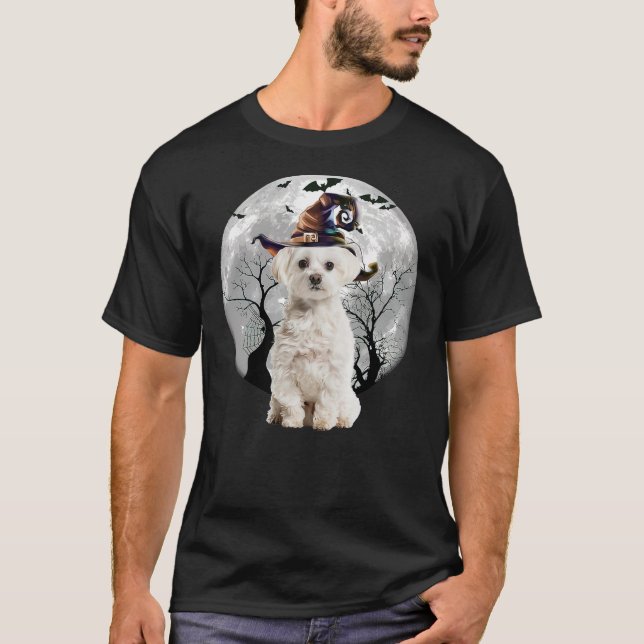 Camiseta Maltese Dog And Moon Halloween Costume Dog Lover F (Anverso)