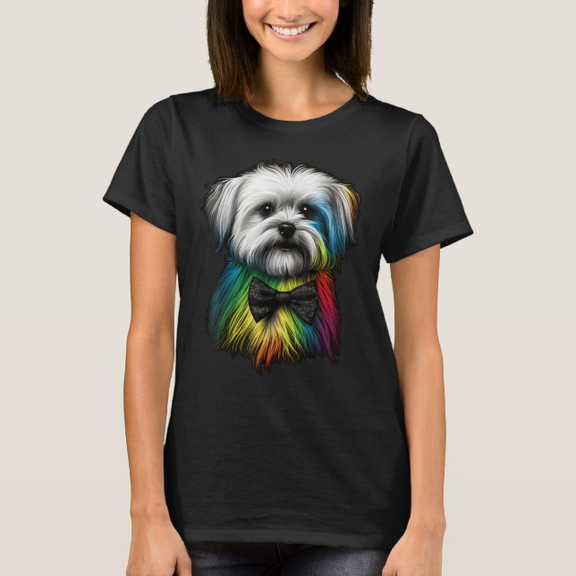 Camiseta Maltese dog Gay Pride LGBT Rainbow Flag on Maltese (Anverso)