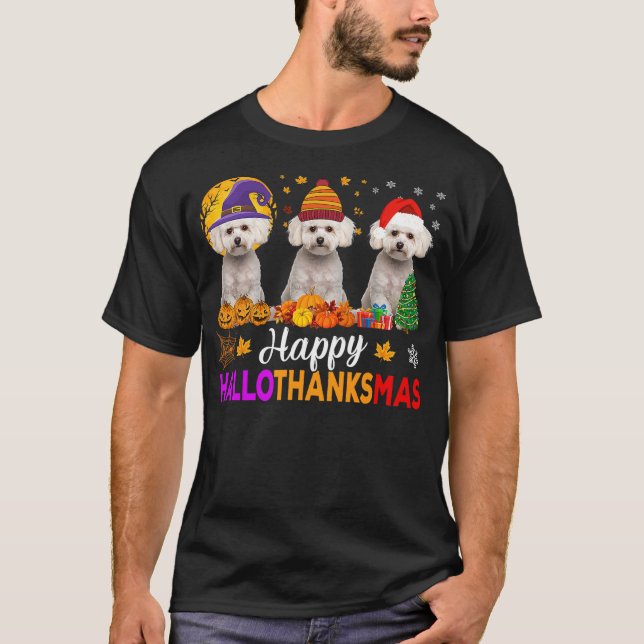 Camiseta Maltese Dog Halloween Christmas Hallothanksmas (Anverso)