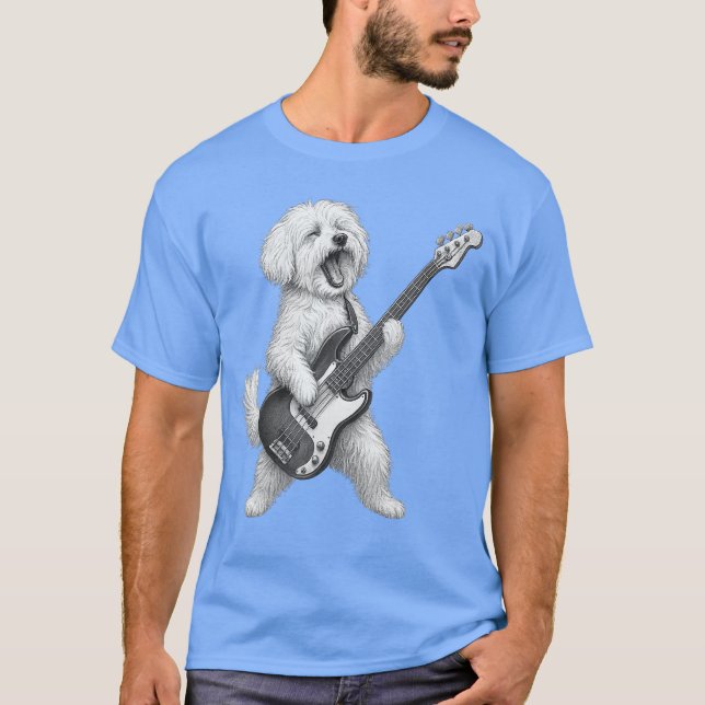 Camiseta Maltese Dog Playing Bass Guitar Rock Music Dog Lov (Anverso)