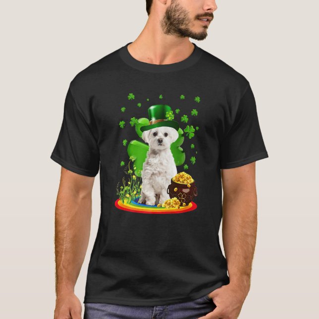 Camiseta Maltese Dog Shamrock St Patricks Day Dog Irish Gif (Anverso)