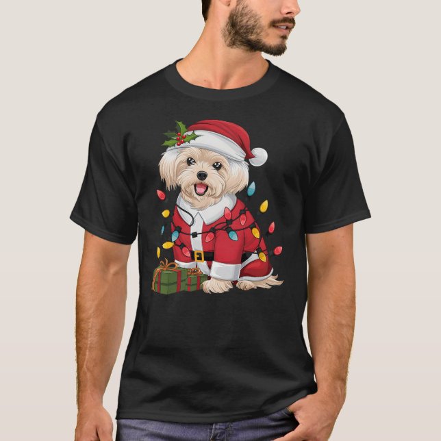 Camiseta Maltese Xmas Lighting Santa Maltese Dog Christmas (Anverso)