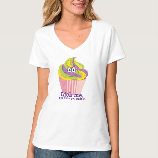 Camiseta Malvada Sly Innuendo Cupcake Lick Me (Anverso)