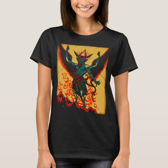 Camiseta Malvado Baphomet Goat Devil Demon Dios con las ala (Anverso)