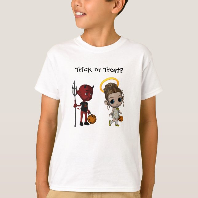 Camiseta Malvado o Trick Angel o Traer Halloween (Anverso)