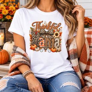 Camiseta Mamá Agradecida Estampado Leopardo Día de Acción d
