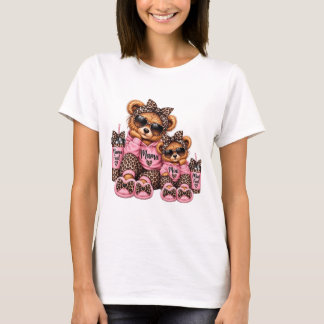 Camiseta Mama and Mini Leopard Print Teddy Bear Matching