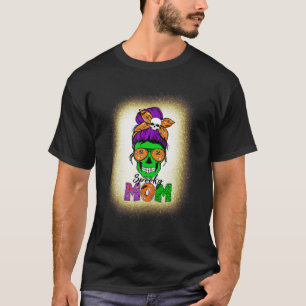 Camiseta Mamá asustada Messy Bun Skull Halloween Disstume M