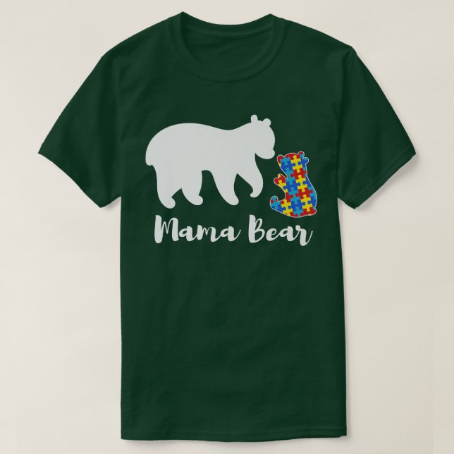 Camiseta Mama Bear Autism Awareness Puzzle Piece Support Au (Diseño del anverso)