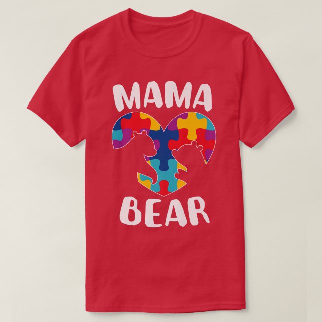 Camiseta Mama Bear Autismo Conciencia Puzzle Piece Support  (Diseño del anverso)