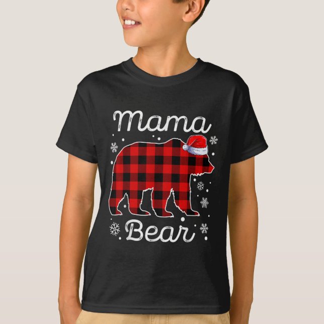 Camiseta Mama Bear Christmas Pajamas Red Plaid Buffalo Fami (Anverso)