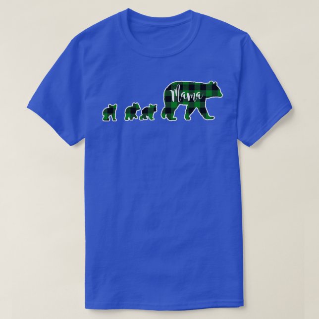 Camiseta Mama Bear con 3 Cubs Black Green Buffalo Ch (Diseño del anverso)