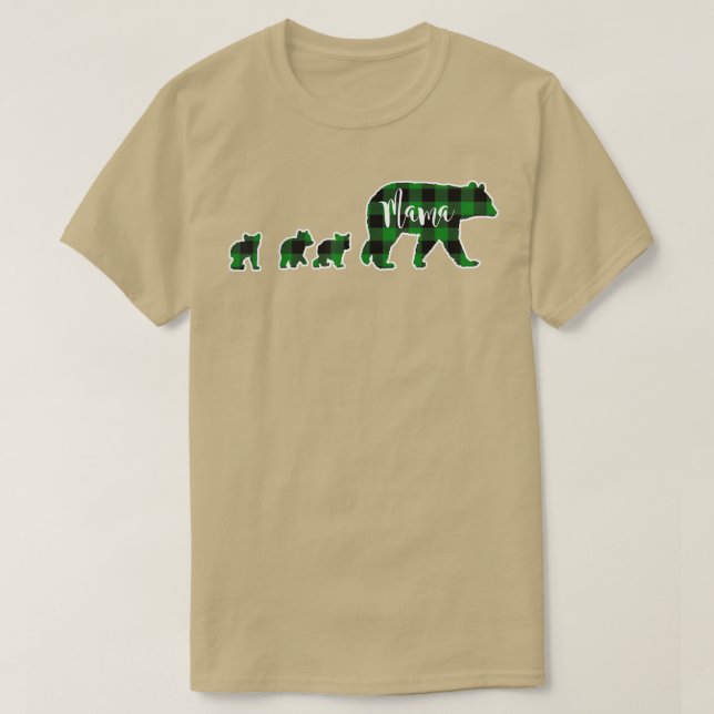 Camiseta Mama Bear con 3 Cubs Black Green Buffalo Ch (Diseño del anverso)