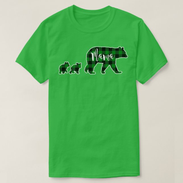 Camiseta Mama Bear con dos cubs Black Green Buffalo Check (Diseño del anverso)