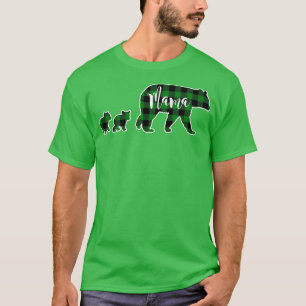 Camiseta Mama Bear con dos cubs Black Green Buffalo Check