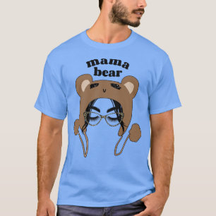Camiseta Mama Bear Face Leopard Glasses Messy Bun Mommy Mot