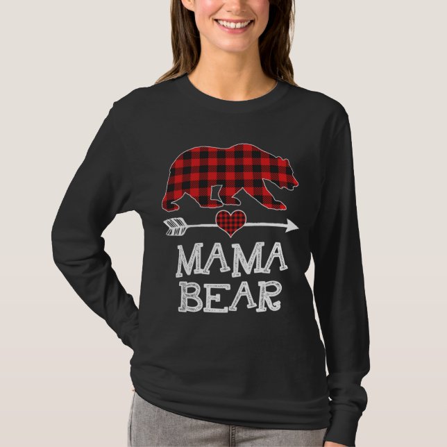 Camiseta Mama Bear Navidades Pajama Red Plaid Buffalo Famil (Anverso)