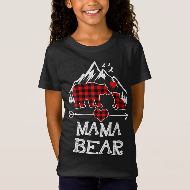 Camiseta Mama Bear Navidades Pajama Red Plaid Buffalo Famil (Anverso)