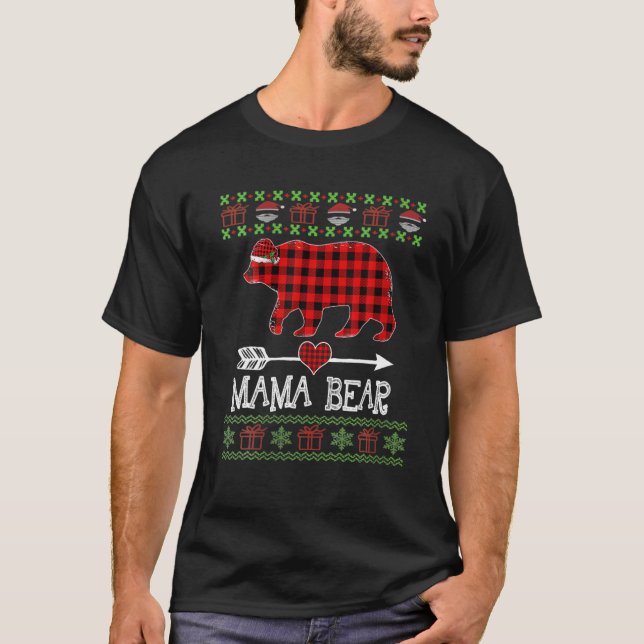 Camiseta Mama Bear Santa Red Toca Pajamas Familiares Para C (Anverso)