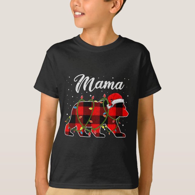 Camiseta Mama Bear Shirt, Red Buffalo Plaid Mom Bear Pajama (Anverso)