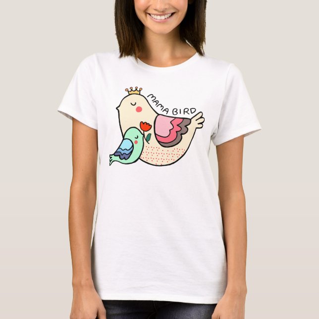 Camiseta Mama Bird Cute Bird Art Día de la Madre Regalo Grá (Anverso)
