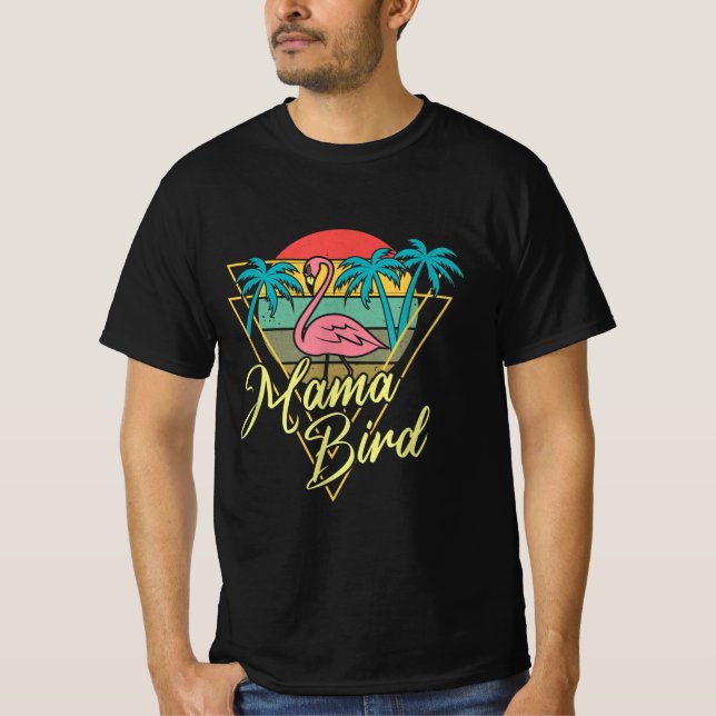 Camiseta Mama Bird Flamingo Sunset Palm Tree Beach 80 (Anverso)