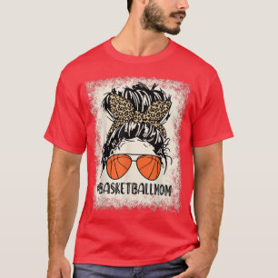 Camiseta Mamá blanqueada de baloncesto Messy Bun Leopard Fu