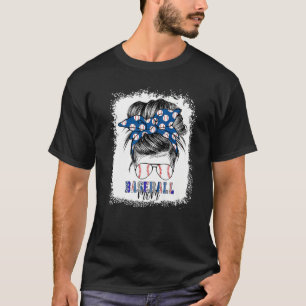 Camiseta Mamá blanqueada de béisbol Messy Bun Softball Mom 