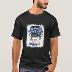 Camiseta Mamá blanqueada de béisbol Messy Bun Softball Mom 