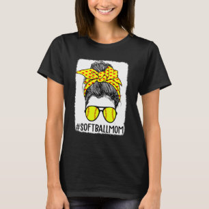 Camiseta Mamá blanqueada de Softball con una desordenada ma