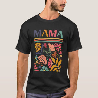 Camiseta Mamá Boho Flores Retro Folk Art Flores Vintage