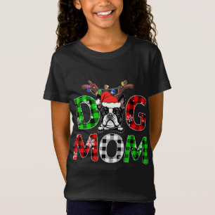 Camiseta Mamá búfala de perro de Boston cría reno navideño